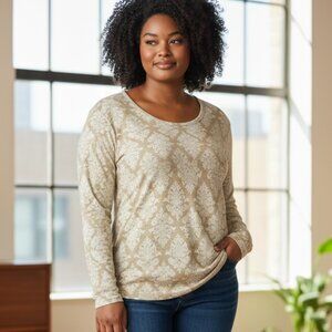 Top/Blouse-White Stag-White-Long Sleeves-Basic Style-Cotton - Size LG (12-14)